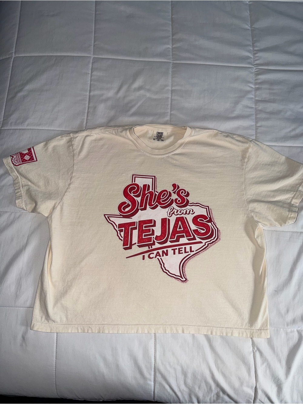 She's From Tejas I Can Tell - Boxy Tan T-Shirt XL